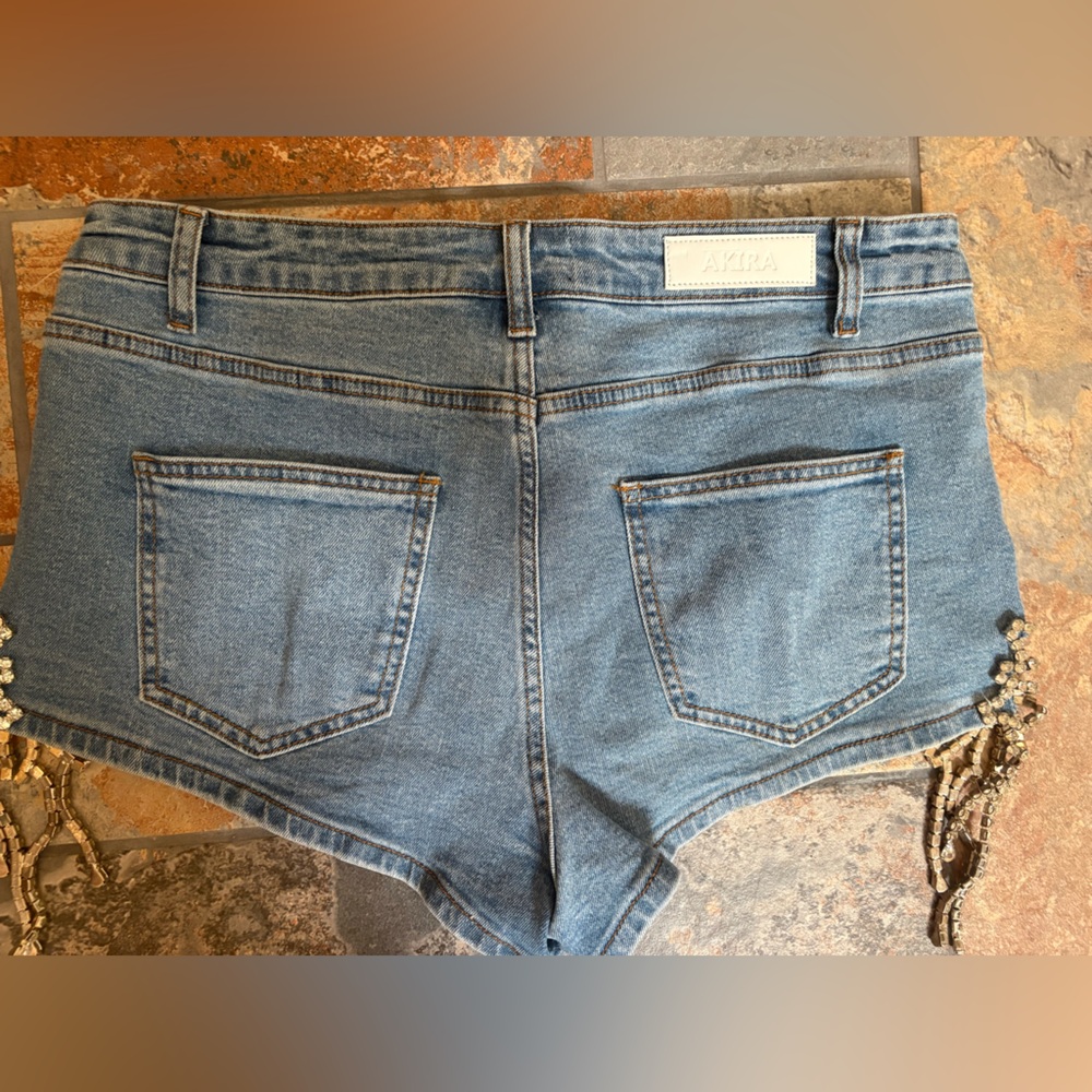 Akira Glamour Rhinestone Jean Shorts Size XL Grunge Rockstar NWOT - Picture 8 of 8
